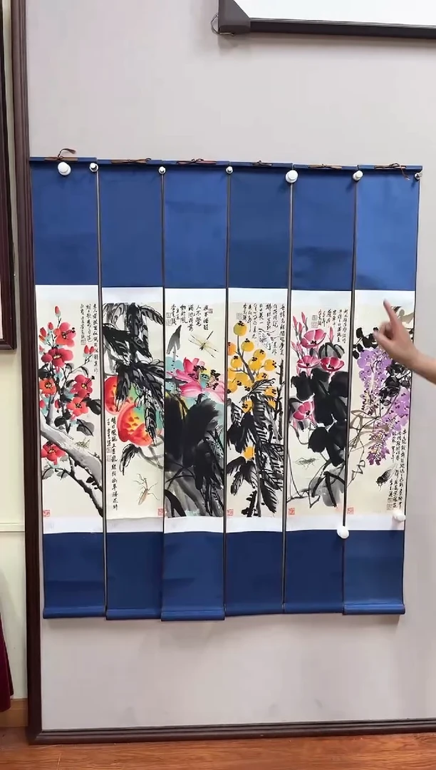 国画李克瑛-9平尺-花鸟-六条屏-补书