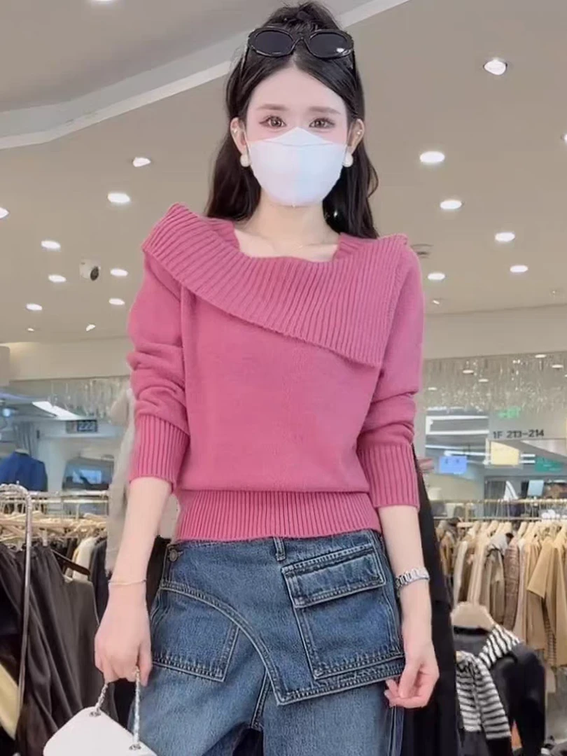 气质设计款 落肩袖减龄针织长袖毛衣女百搭秋季毛针织衫上衣网红