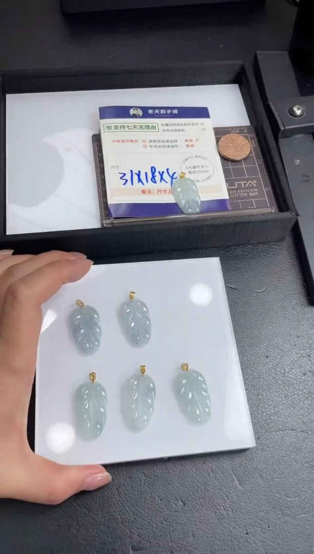 【闪购商品】翡翠挂件18K金镶嵌叶子FL06配绳/多样性发其一CP