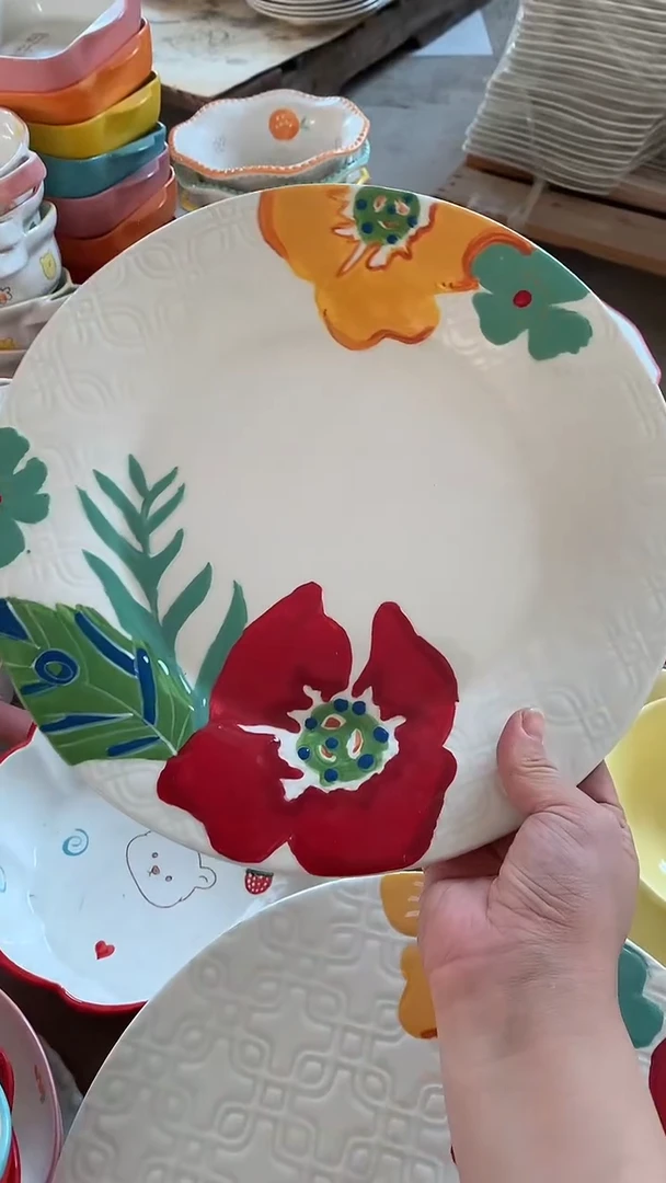 陶瓷秋*?瑕疵冰裂10寸花朵平盘