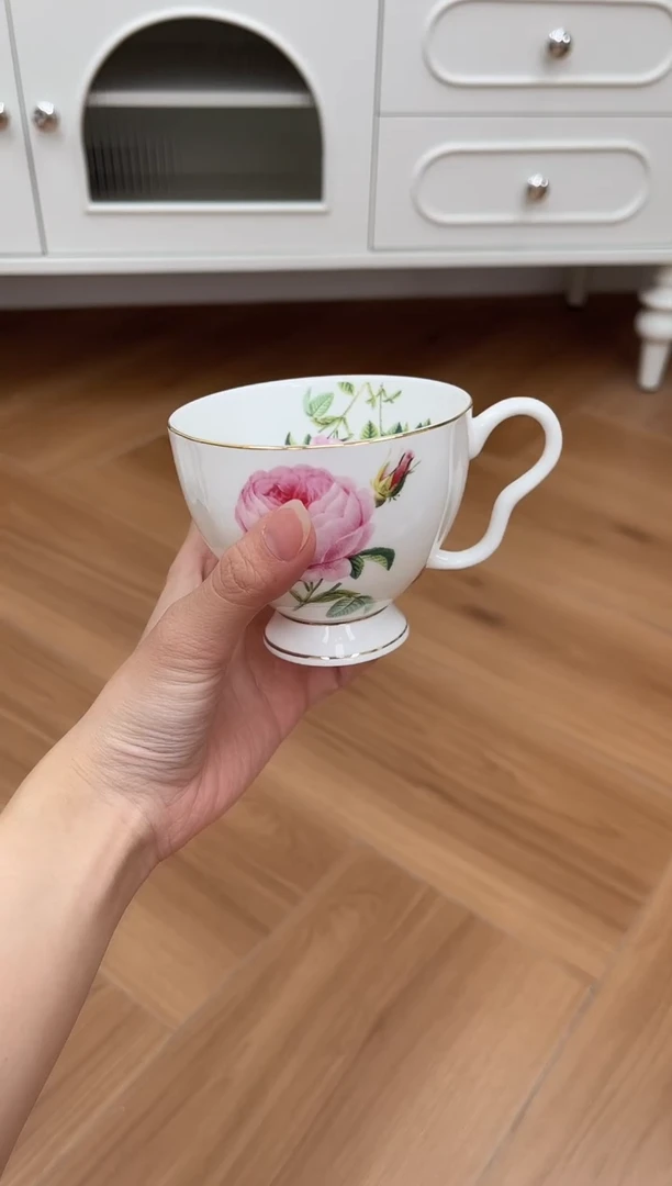 杯玫瑰高骨骨瓷咖啡杯微瑕不退换