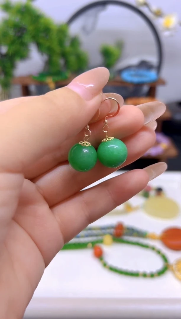 翡翠14K金镶嵌耳饰E665