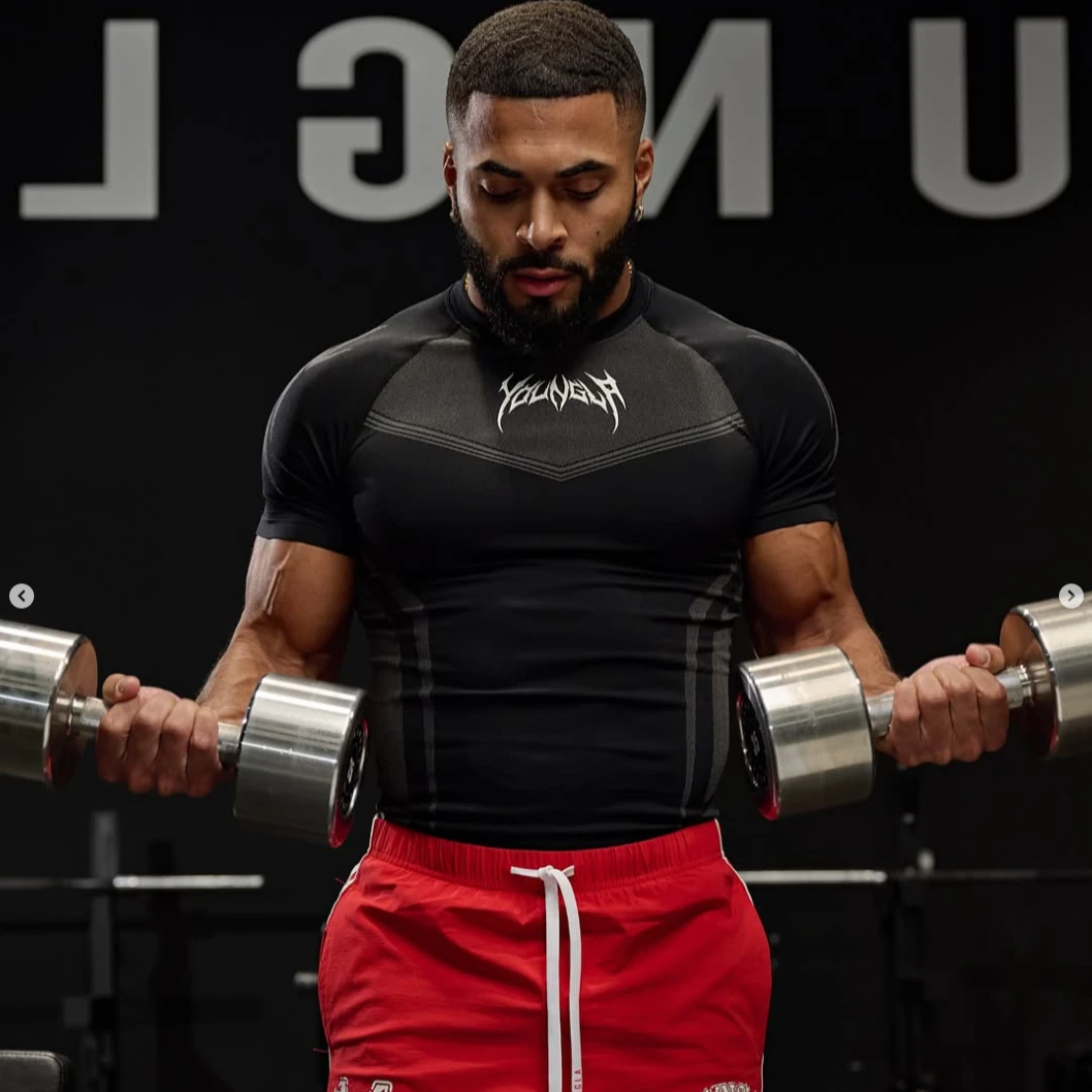 哥特风龙鳞健身衣运动健身t恤肌肉紧身衣男士高弹训练短袖压缩衣