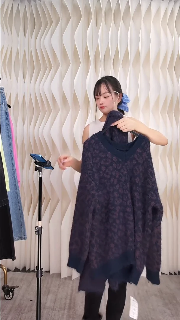 豹纹提花针织衫－配围巾均码