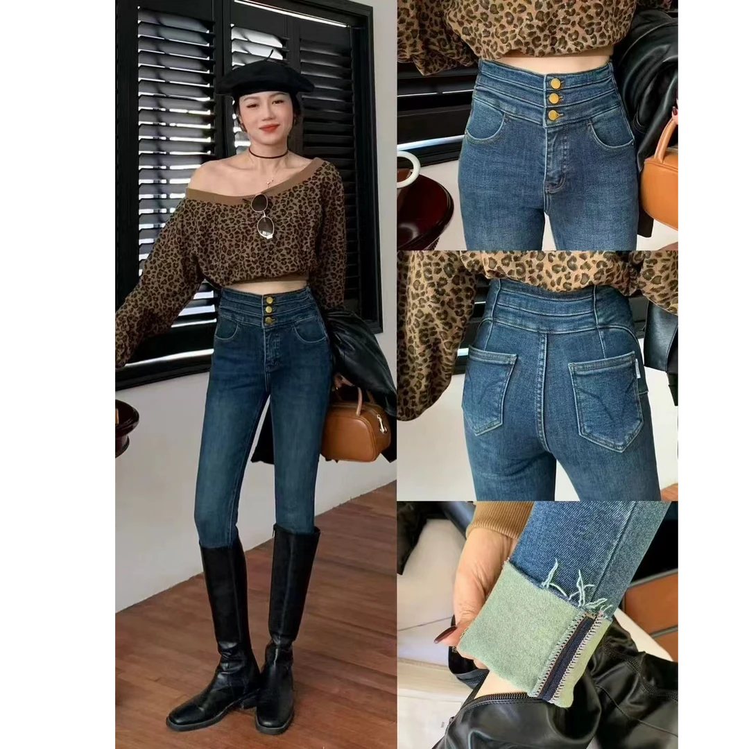【锦衣服饰】倩6119欧货高腰修身加绒小脚裤