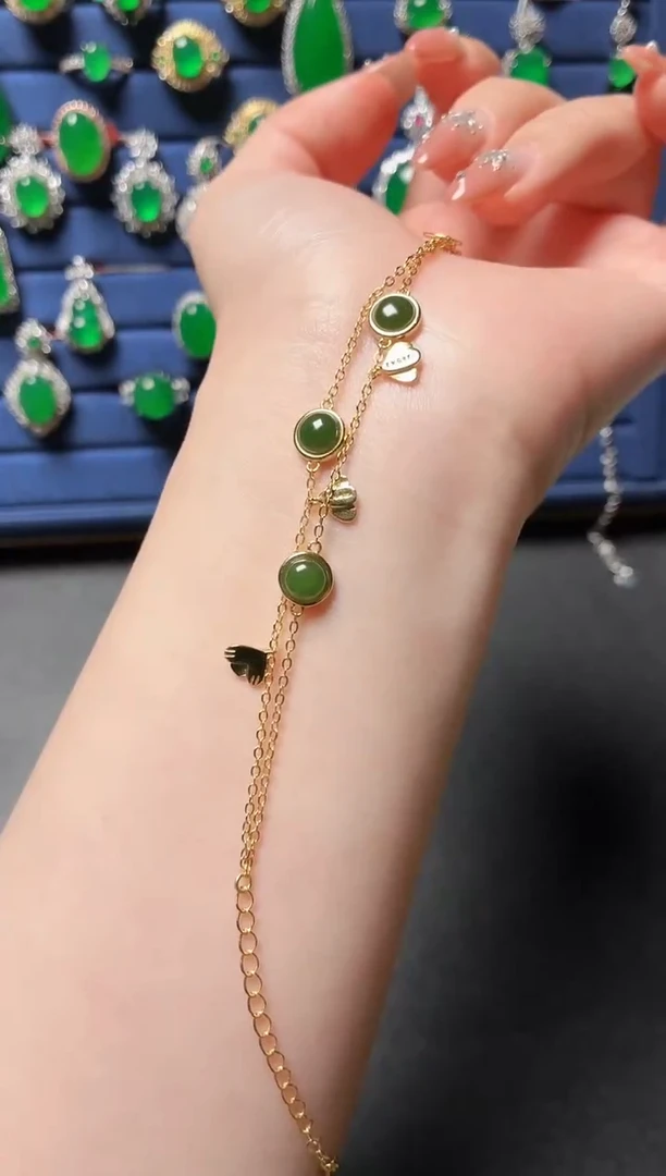 银S925镶嵌和田玉珠宝半成品手链