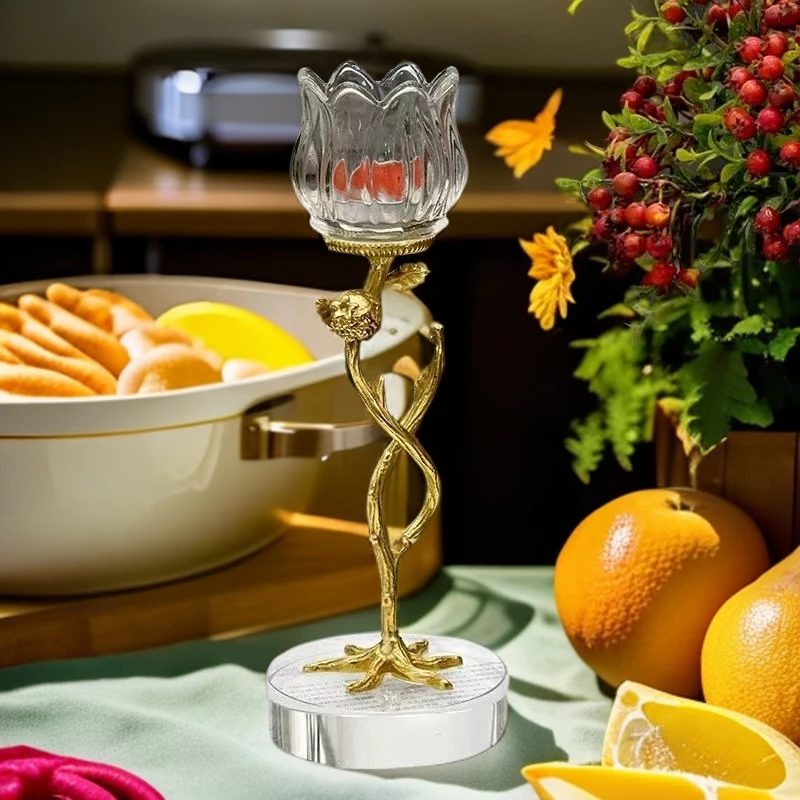 【务美艺术】郁金香花朵烛台黄铜桌面装饰摆件（09162）