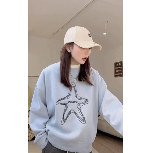 九佳 【star】加绒宽松印花百搭圆领卫衣休闲时尚女士JJC80