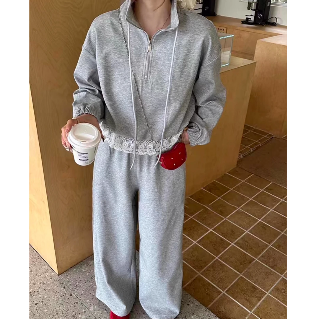 【艾萱萱】2030款休闲立领卫衣阔腿裤两件套 上54裤99