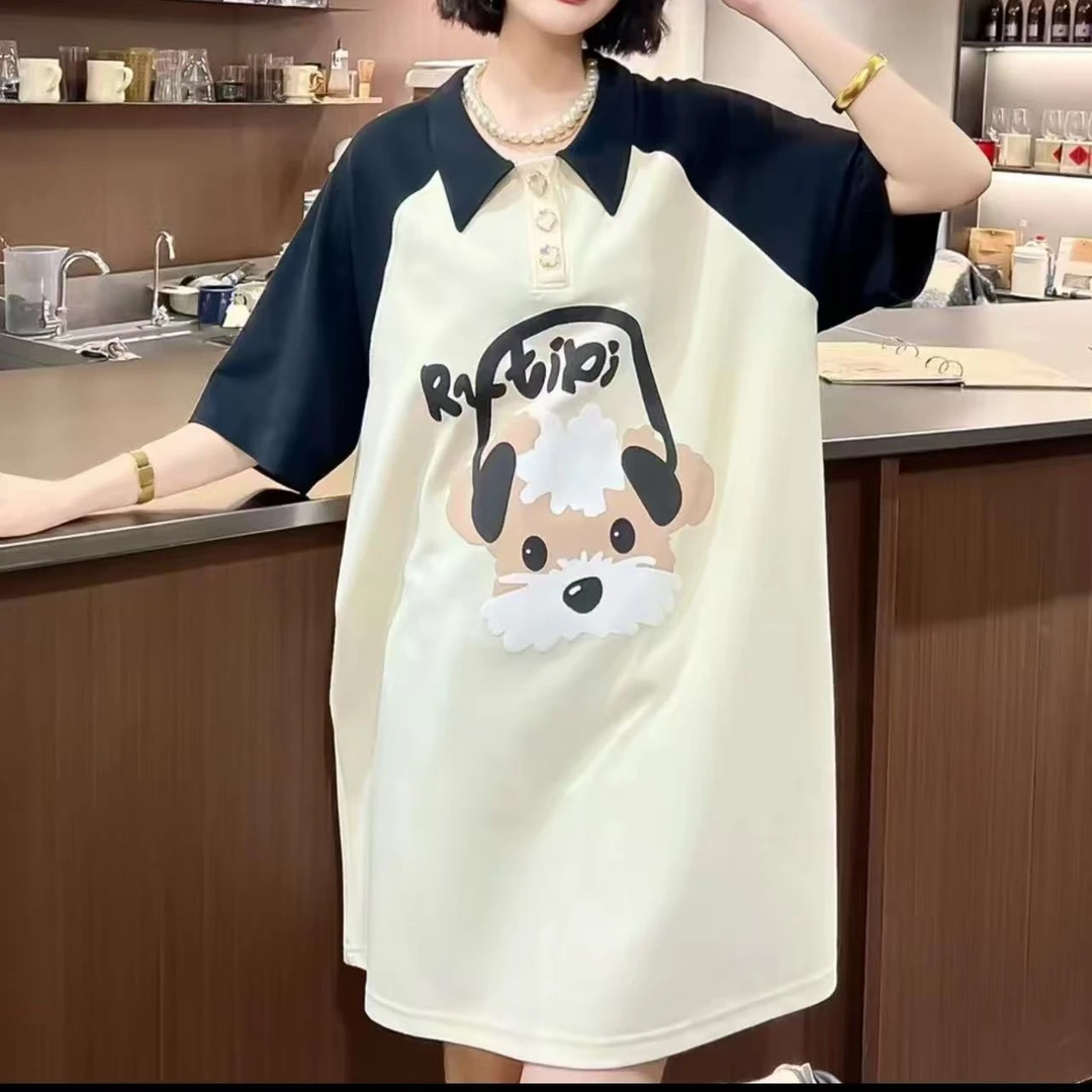 姗蔓高端定制/小狗印花翻领半袖