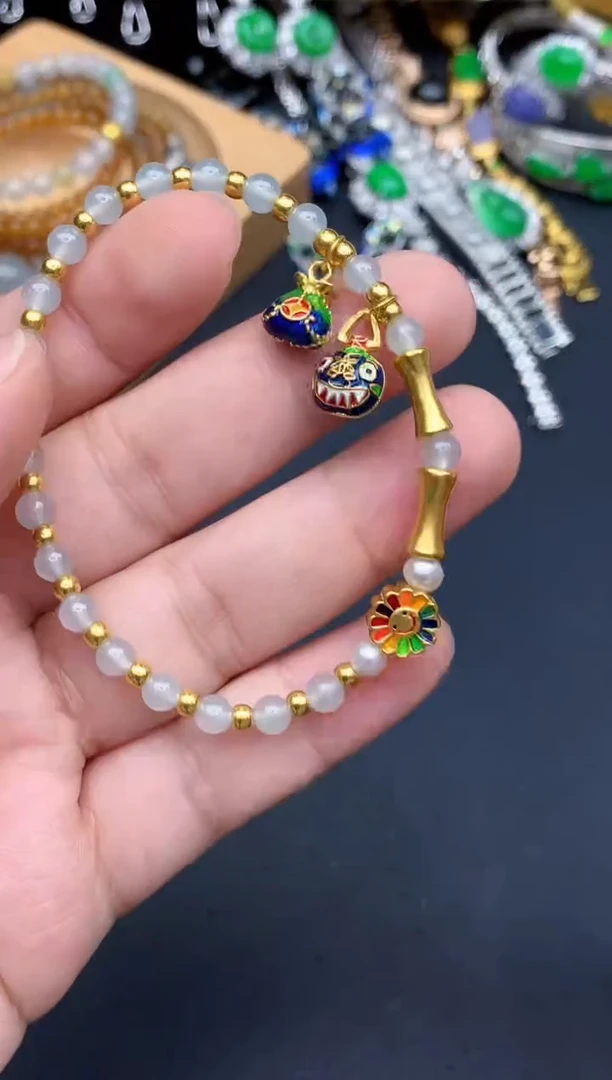 足金镶嵌手链翡翠381-春日珠宝