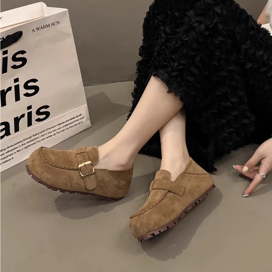 Shuangxing/双星4cm老钱风勃肯鞋女一脚蹬时尚外穿软底豆豆鞋