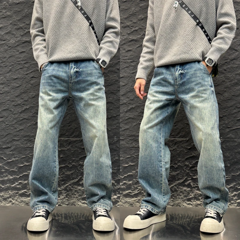 秋冬百搭新款时尚复古美式做旧休闲宽松阔腿秋冬美式做旧阔腿裤