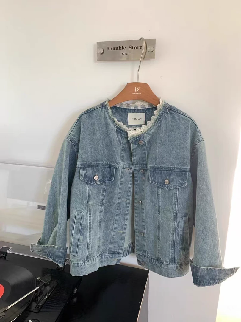 找大西推荐（25春•韩版圆领拼接蕾丝牛仔外套）