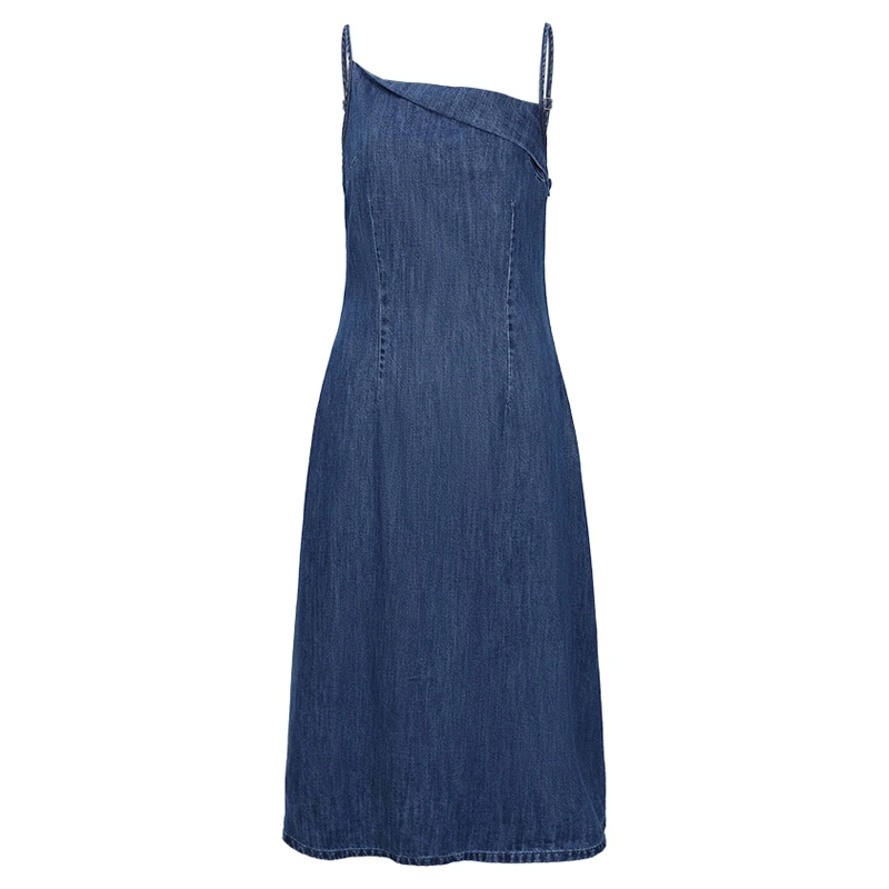 UR新款女装设计感斜肩领吊带牛仔连衣裙UWG840191