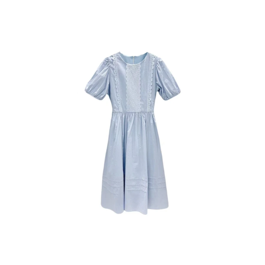 【付付专属】高品质-2505长裙气质轻奢简约连衣裙拼接泡泡袖