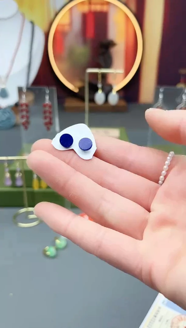 未镶嵌青金石耳饰圆牌耳钉