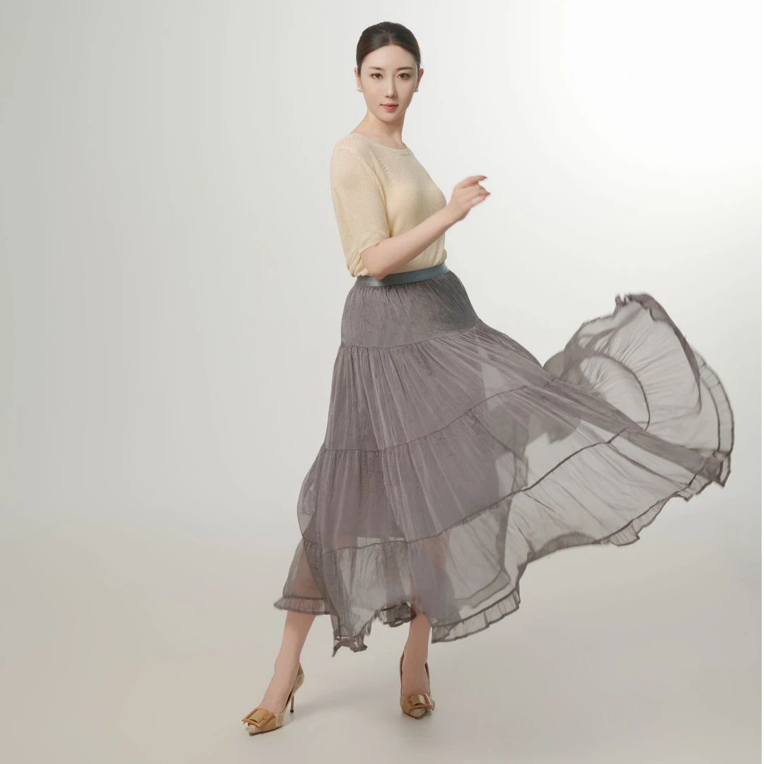 女士针织衫圆领时尚薄款+遮胯蛋糕裙通勤显瘦半身裙