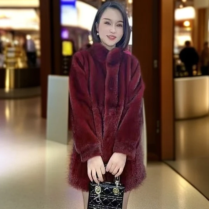 【淼淼高定8888】2025新款皮毛一体中长款貂绒外套拉链秋冬麦穗外套