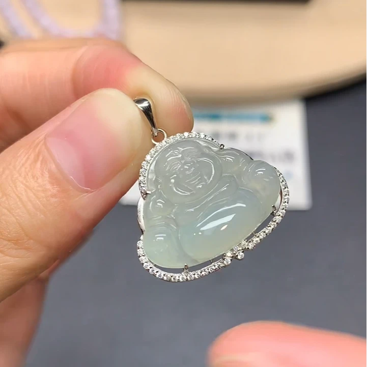 (DF-2-1) K白时尚佛公吊坠-s925银镶翡翠吊坠多样性发其一