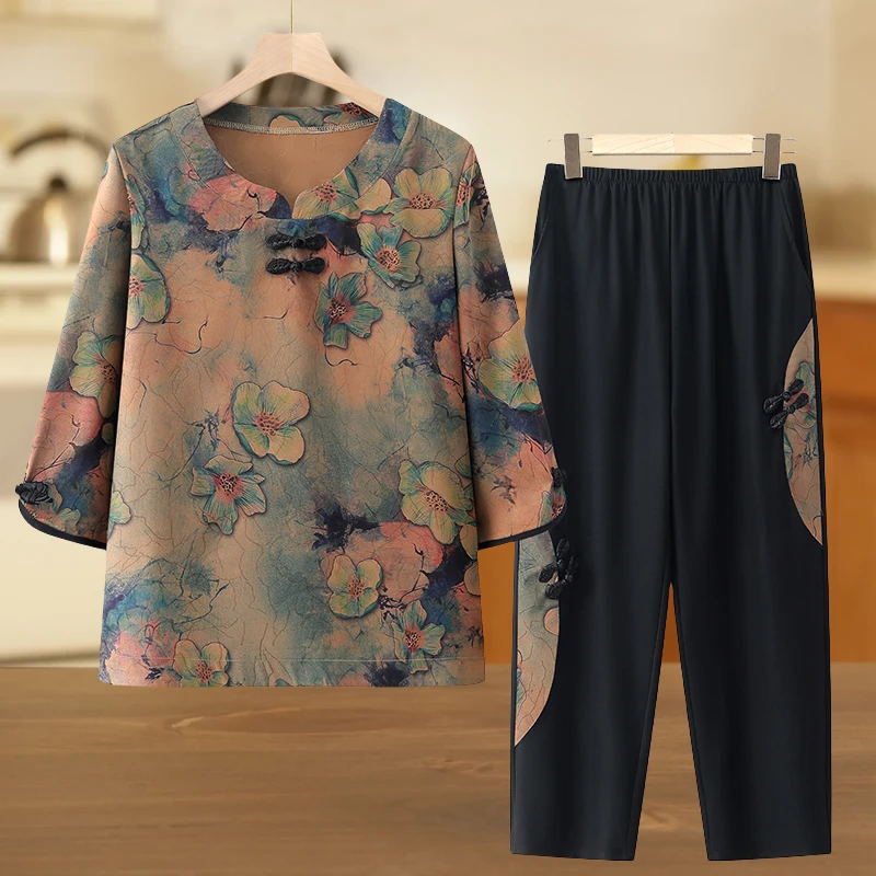 妈妈装夏装套装中老年人中袖薄款奶奶夏天衣服老人宽松送婆婆气质