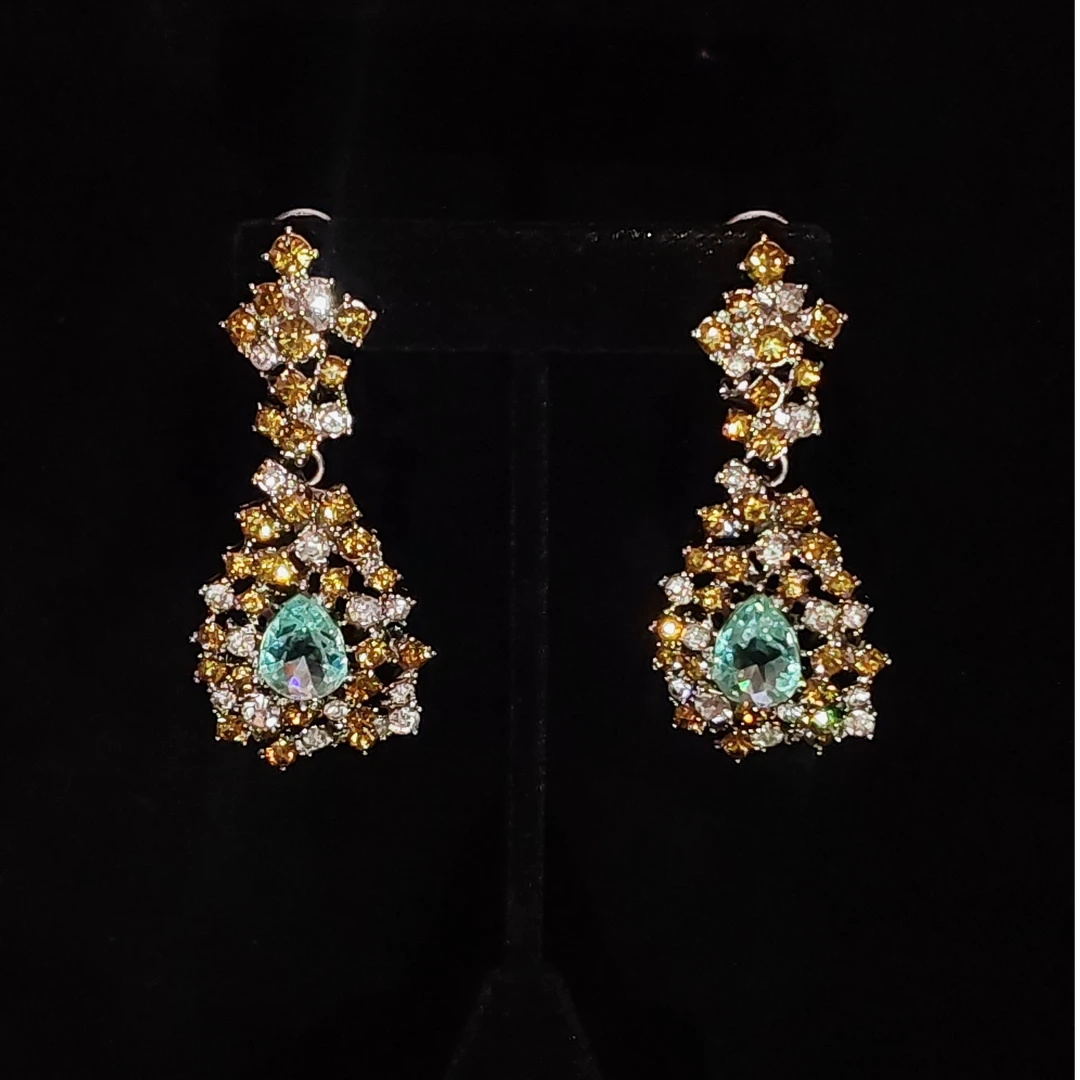 铜合金合成锆石耳饰 复古浅金色锆石耳钉  es0067