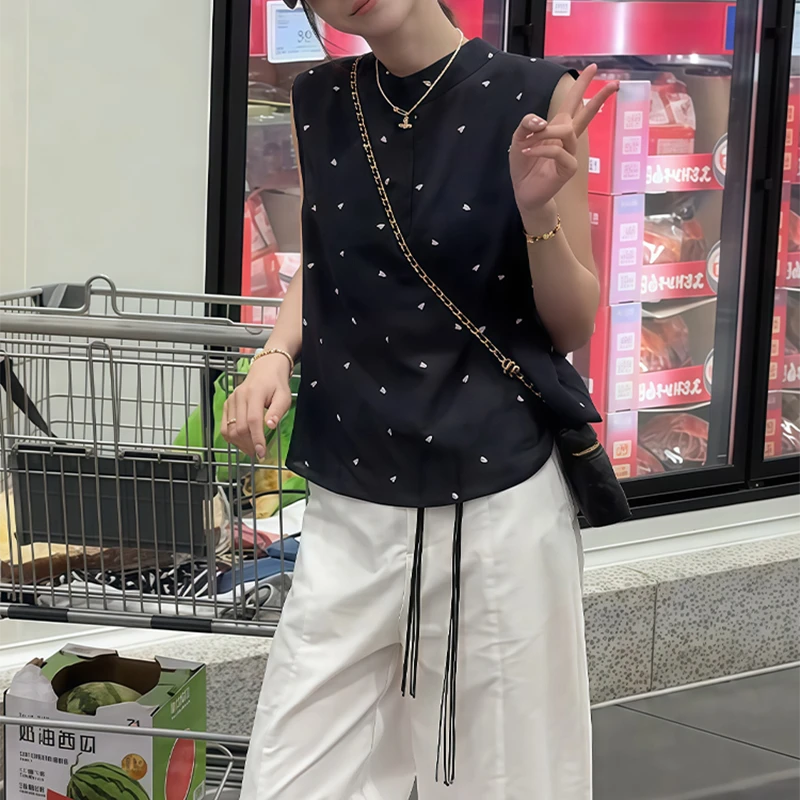 时尚流行系带蝴蝶结衬衫女2025夏季新款轻熟小众百搭无袖背心上衣