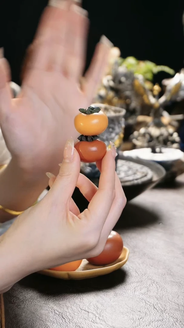 【闪购商品】迷你紫砂柿子手工茶宠一对