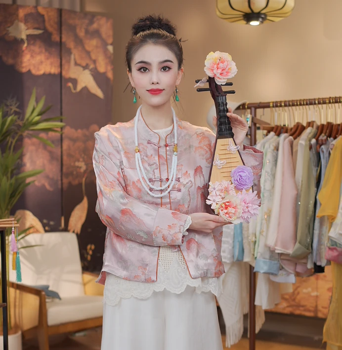 《粉幽谷-外套》新中式提花国风休闲气质高级感外套