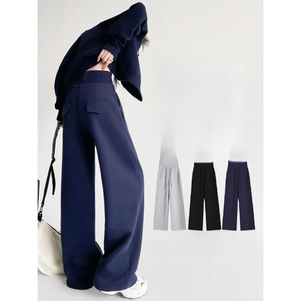 藏蓝色运动卫裤女秋季新款爆款今年流行梧桐裤宽松慵懒香蕉裤子潮