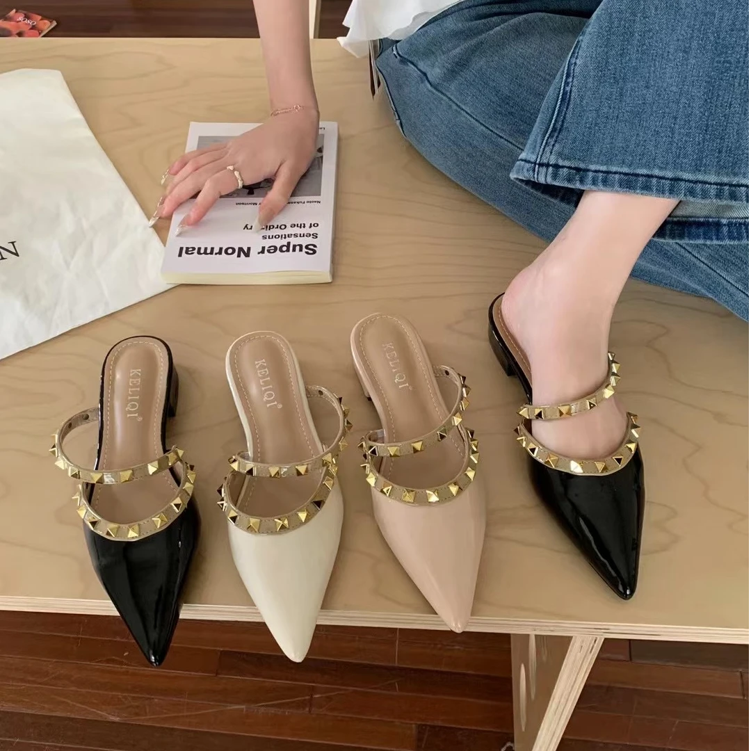 法式气质御姐爆款铆钉包头凉鞋2025春夏新款网红复古性感时尚单鞋