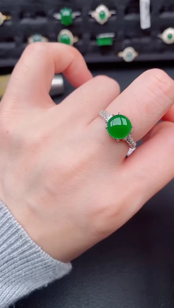 银S925镶嵌戒指翡翠天然a货翡翠183