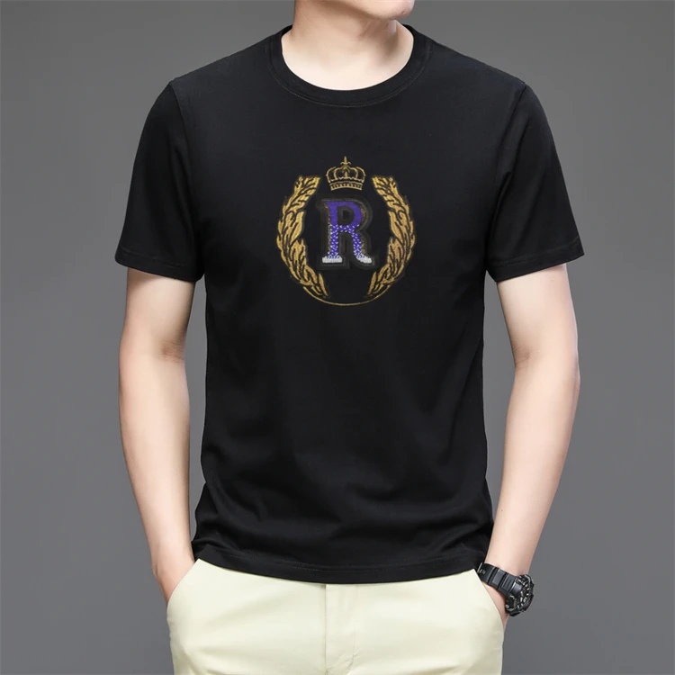 2025夏季新款T恤男款短袖轻奢高档白色黑色弹力半袖潮牌大码宽松