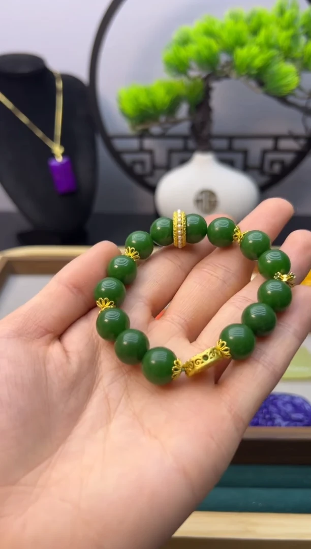 【闪购商品】和田玉手链14K金镶嵌S457