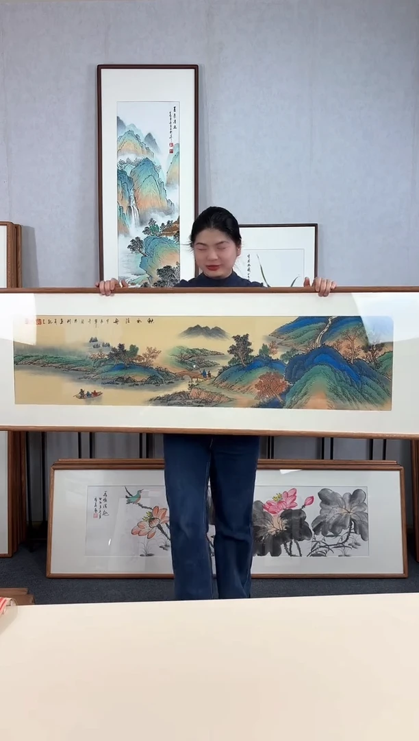 【闪购商品】国画手绘*秋水泛舟*52*172cm实木框