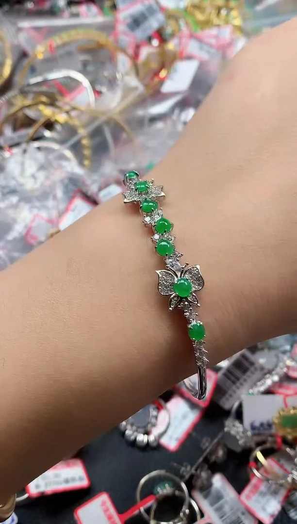 银S925镶嵌戒指翡翠天然A货缅甸翡翠