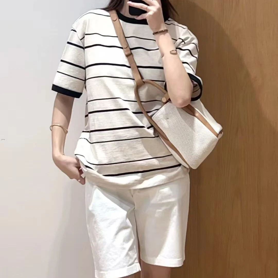 宝丫轻奢  T女式时尚简约休闲圆领撞色条纹短袖T恤K2699