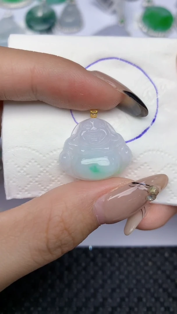 颈饰18K金镶嵌翡翠天然缅甸翡翠a货百元以上9元证书费自理