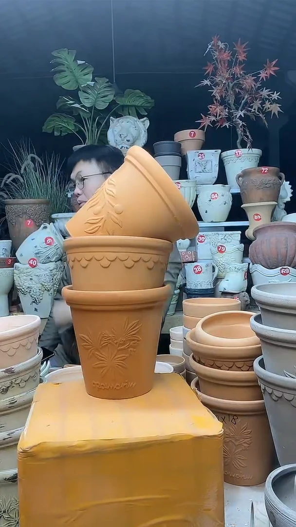 【闪购商品】缸3个16*15红陶巴洛克香草橄榄无托