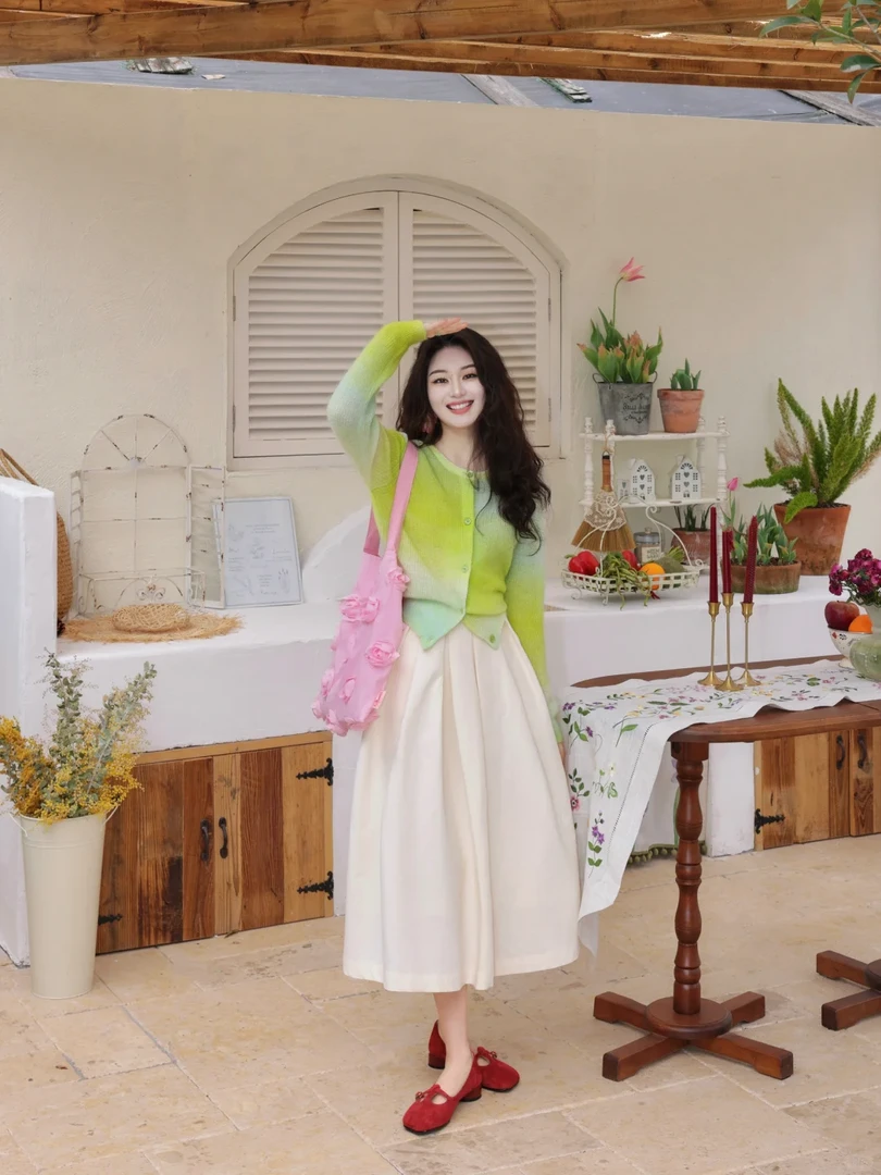 2025春季新款韩系气质小香风超好看渐变色针织衫半身裙两件套装女