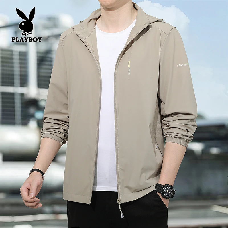 PLAYBOY/花花公子冰丝防晒服男士休闲防晒衣夏季薄款连帽外套