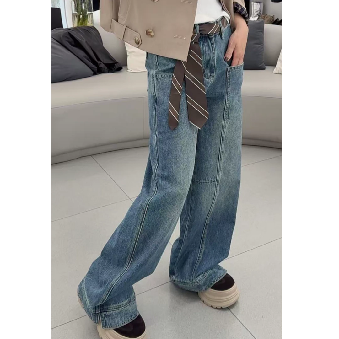 【卡蔓陈LILI】2025秋季哈伦裤高腰女百搭直筒高弹潮流宽松牛仔裤