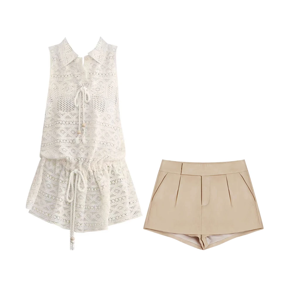 MARIE.COCO夏季新款设计感镂空收腰针织背心上衣高腰显瘦短裙套装