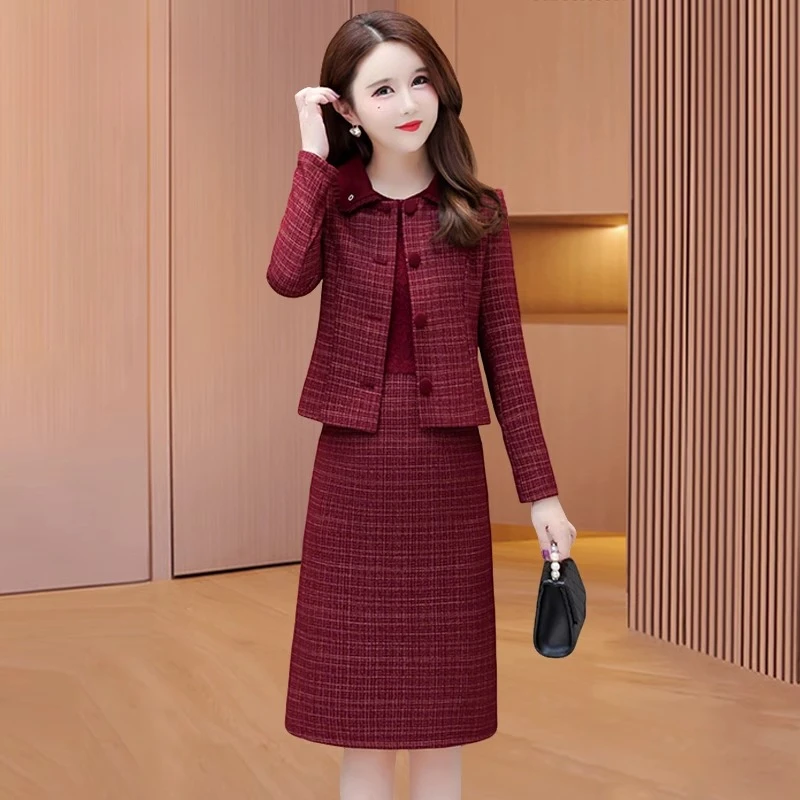 高端洋气喜婆婆婚宴装礼服小香风红色两件套装连衣裙初春高贵妈妈