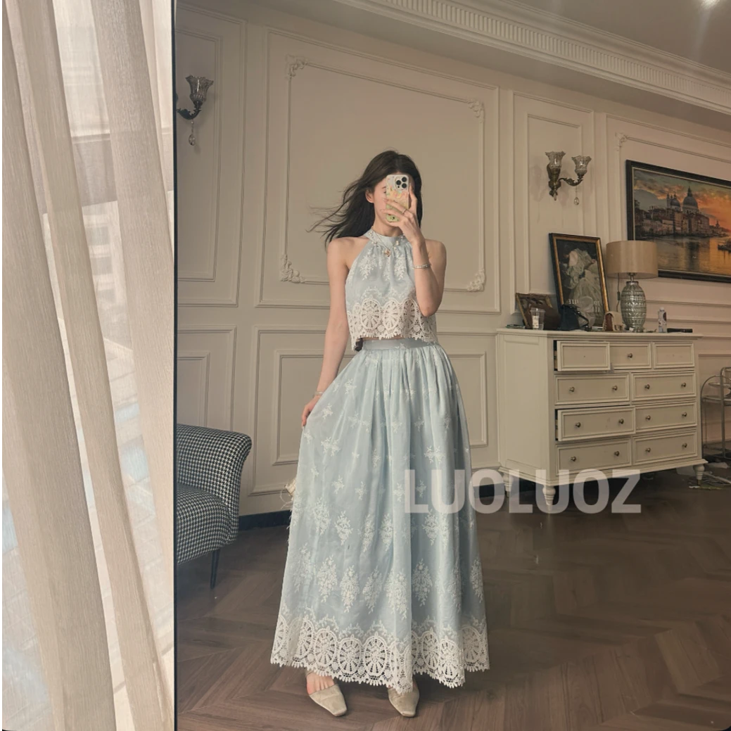 【现货】LUOLUOZ【邹菊与海】天丝蕾丝设计上衣＋半身长裙两件套CC152
