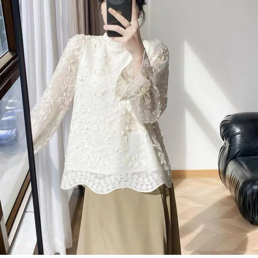 新款立体花蕾丝时尚上衣百搭提花