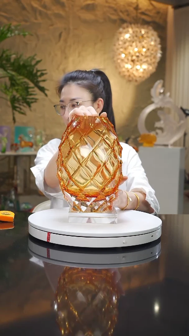 瓷片福利琥珀凹切面花瓶带底座