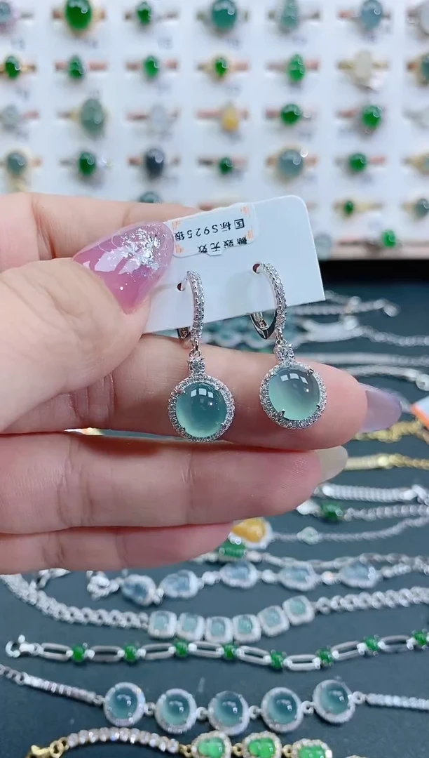 银S925镶嵌翡翠耳饰天然翡翠