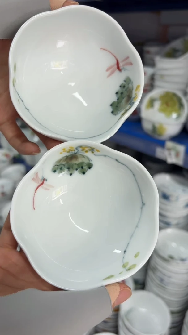 瓷片景德镇高温釉中彩-蘸料碟一对