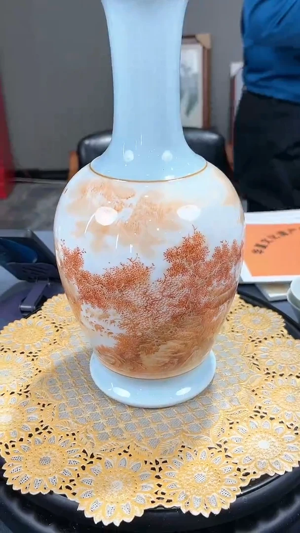 【闪购商品】官窑瓷画院874官窑瓷画院矾红山水赏瓶